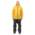 Sun yellow Endeavor Aeroshield Insulated Snowboard Jacket with black zipper and hood, front view.