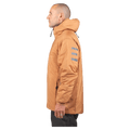 Side profile of a cane Endeavor Aeroshield insulated snowboard jacket with hood and grey stripes on the sleeve.