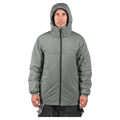 Moss green Endeavor Aeroshield Insulated Snowboard Jacket with a hood and full front zipper, front view.