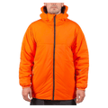 Bright orange Endeavor Aeroshield Insulated Snowboard Jacket with a dark front zipper and hood.