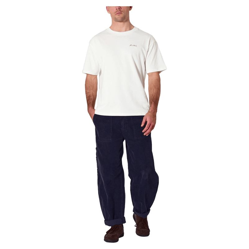 Front view of man in the Rollas Ezy Classic Tee in Colour Vintage White