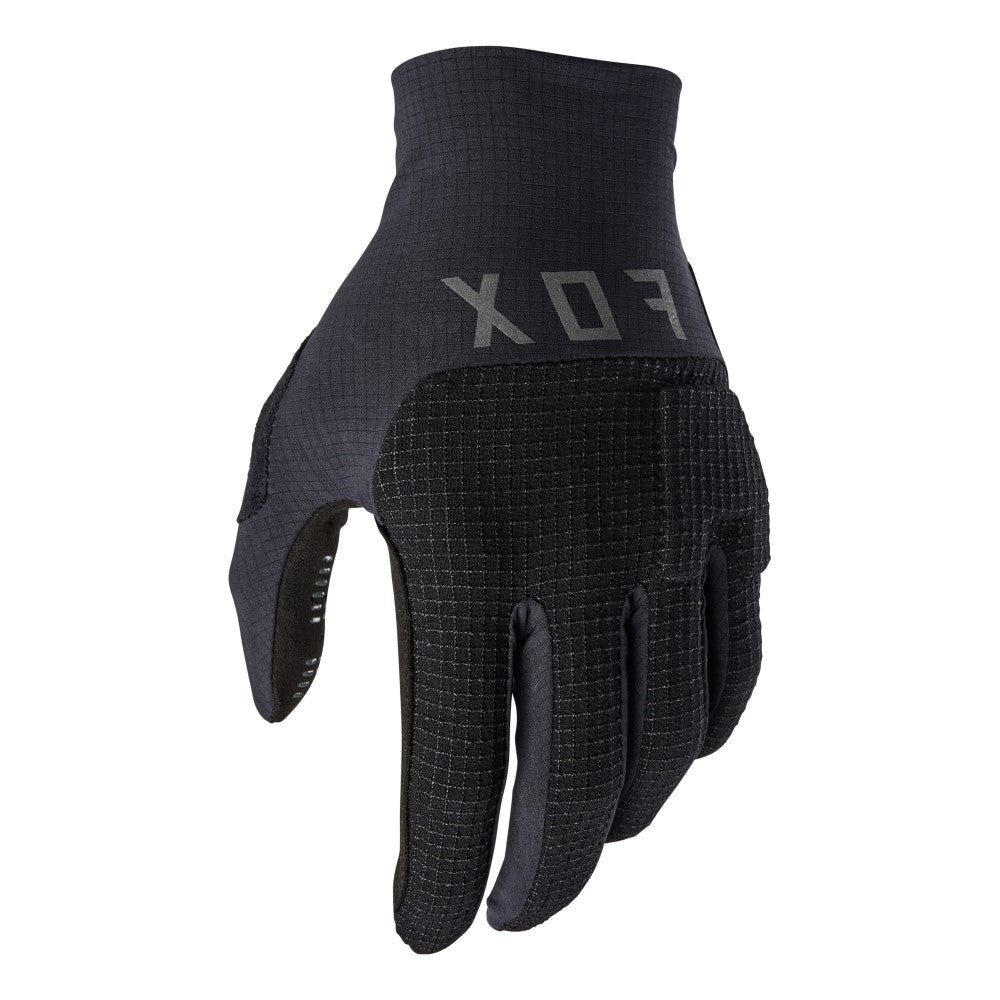 Black mountain bike gloves with padding on knuckle.