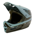 Sage green and olive Fox Rampage Comp Mips full-face mountain bike helmet with mesh vents and a visor.