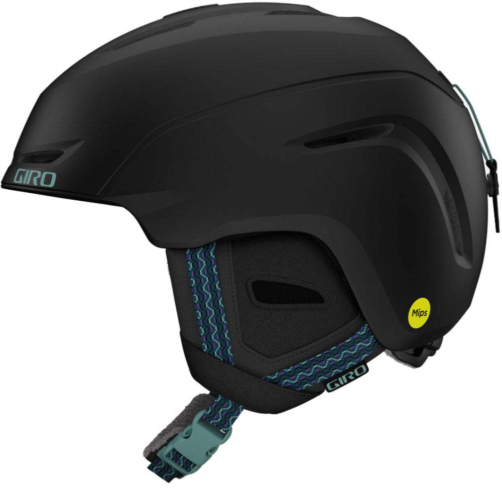 Side view of Giro Avera snow Helmet in Black Sequence featuring MIPS protection, active ventilation, dial-fit system and lightweight