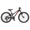 Black GT Stomper Prime kids mountain bike with red accents and Kenda tires, shown from a side profile.
