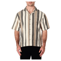 Front view of man in the Rollas Headway Bowler in colour Beige Stripe