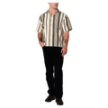 Front view of man in the Rollas Headway Bowler in colour Beige Stripe