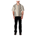 Front view of man in the Rollas Headway Bowler in colour Beige Stripe