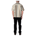 Back view of man in the Rollas Headway Bowler in colour Beige Stripe