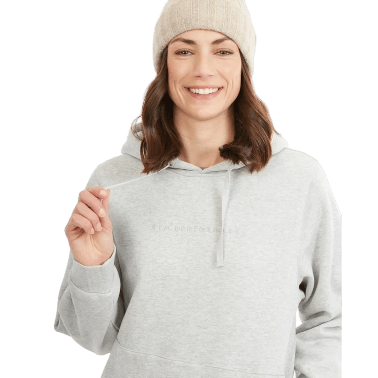Detail view of the XTM Hyams Hoodie in Light Grey colourway, unisex's model