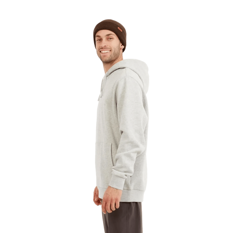 Side view of the XTM Hyams Hoodie in Light Grey colourway, unisex's model