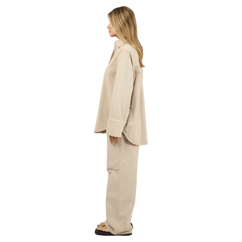 Side view of All About Eve Percy Shirt - Womens - in colour Beige.