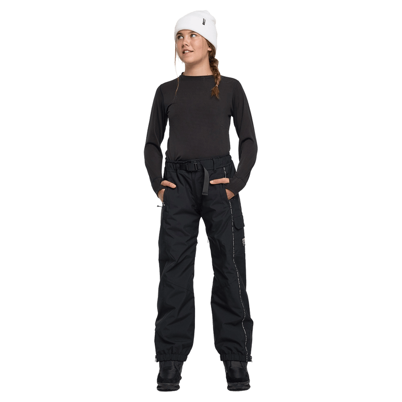 Front view of youth wearing the Rojo She Ripz Ski Pants - Kids in colour True Black