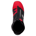 Top-down view of a red and black Madshus Pulse Boa Skate Boot featuring a central zipper and side Boa dial.