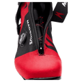 Red and black Madshus Pulse Boa Skate Boot featuring a central zipper, side Boa dial, and internal red lacing.