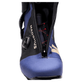 Front view of a blue and black Madshus Pulse Boa Women's Skate Boot with a BOA dial, front zipper, and red internal laces.