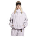 Front close view of woman wearing the Rojo Nine Oh Ski Jacket - Womens in Thistle
