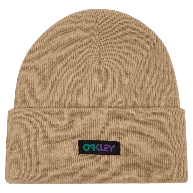 Main view of the Oakley B1B Gradient Patch Beanie, pebble colour