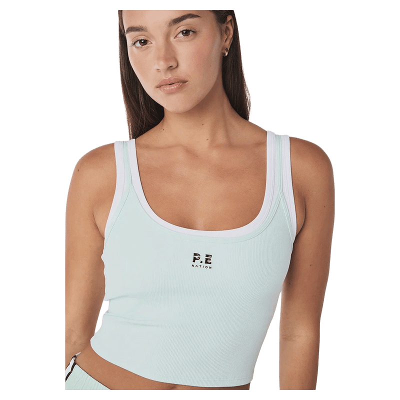 Close view of the PE NATION Forward Tank Hint of Mint/Optic White Tops, 26/27 Womens's model