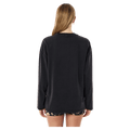 Back view of the PE NATION Oversized LS Washed Black Tee, 26/27 Womens's model