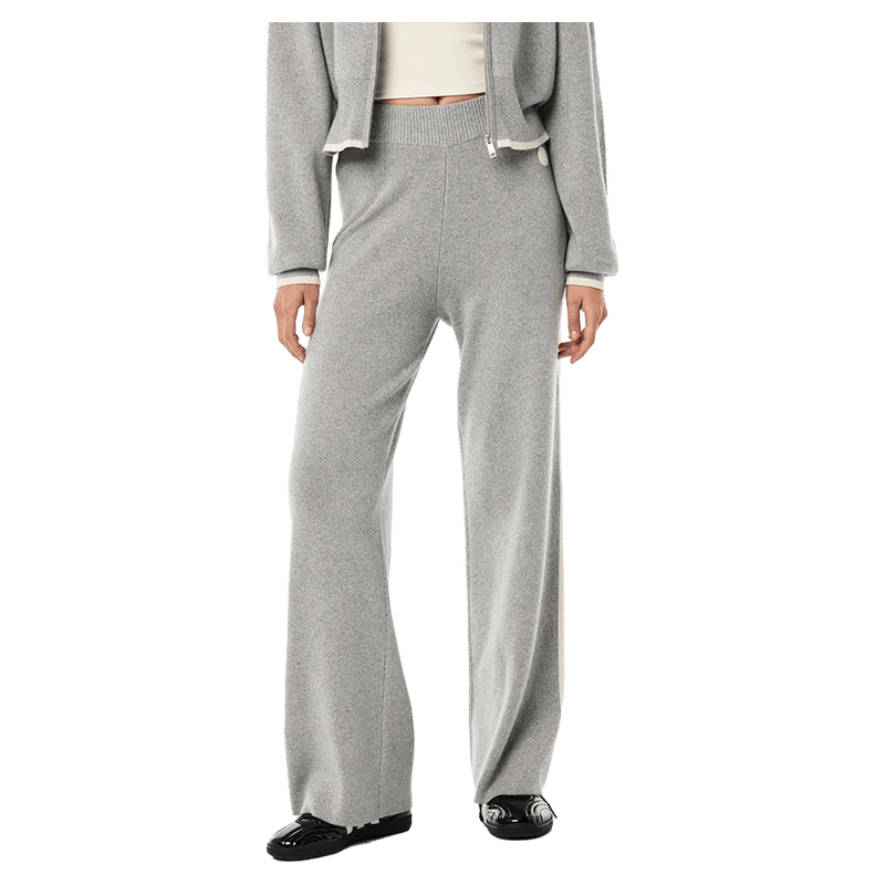CLose view of the PE NATION Verge Knit Grey Marle Pants, 26/27 Womens's model
