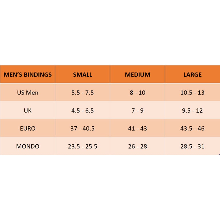Union Binding size chart