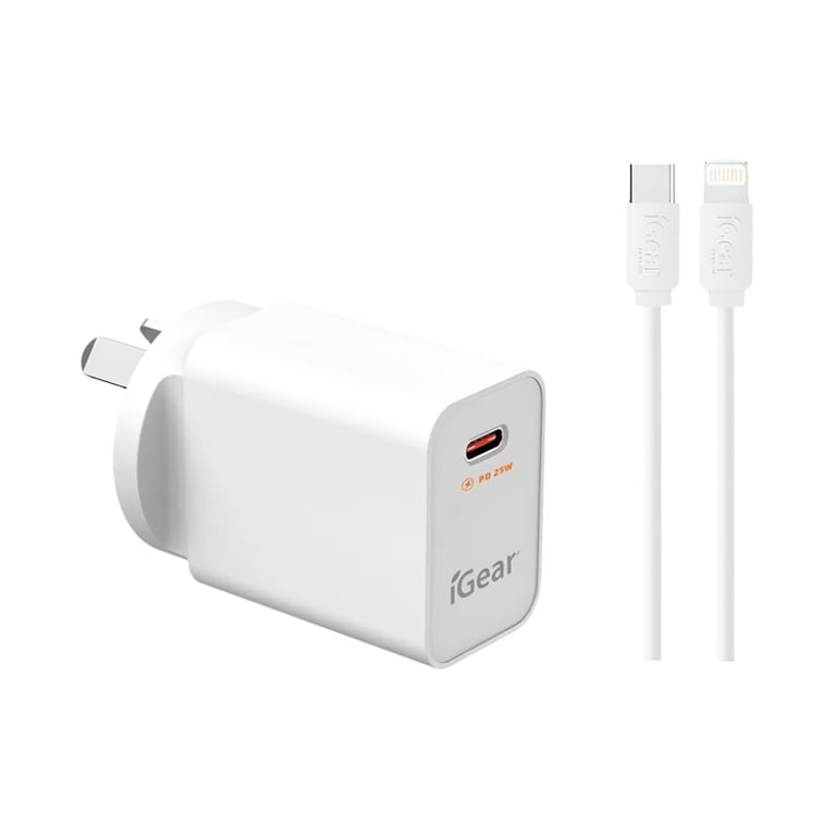 Charger 240V PD25W Type C with PD Type C to 8 Pin Cable