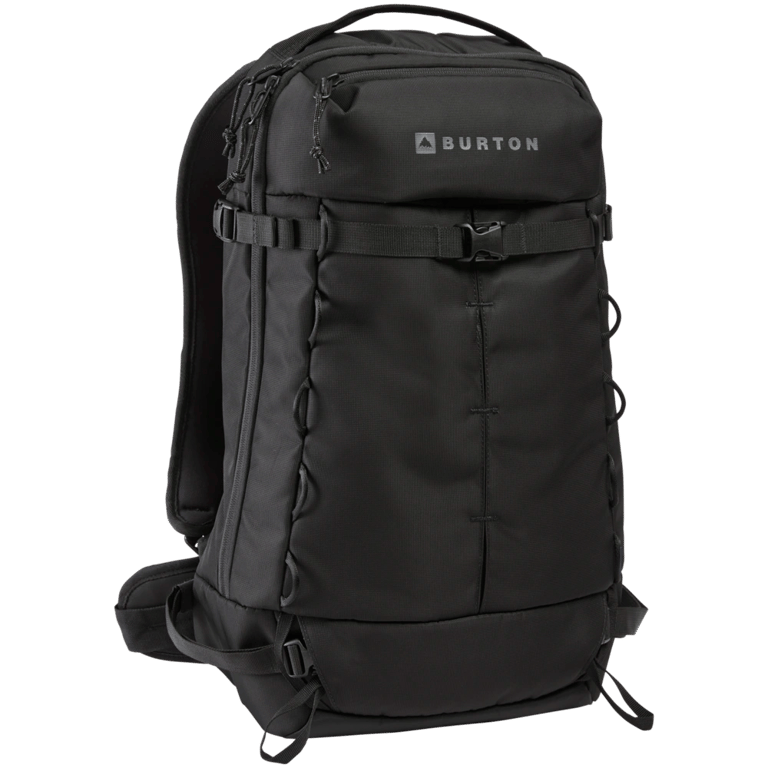 Main view of the Burton Sidehill Backcountry Backpack in True Black colourway, unisex's model