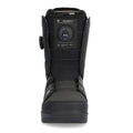 Front view of a black Ride Deadbolt snowboard boot featuring a dual BOA fit system and synthetic upper.