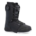 Black Ride Deadbolt snowboard boot featuring a dual BOA closure system and a white speckled outsole.