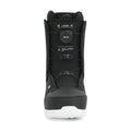 Front view of a black Ride Lasso Jr. kids' snowboard boot with a BOA lacing system and white outsole.