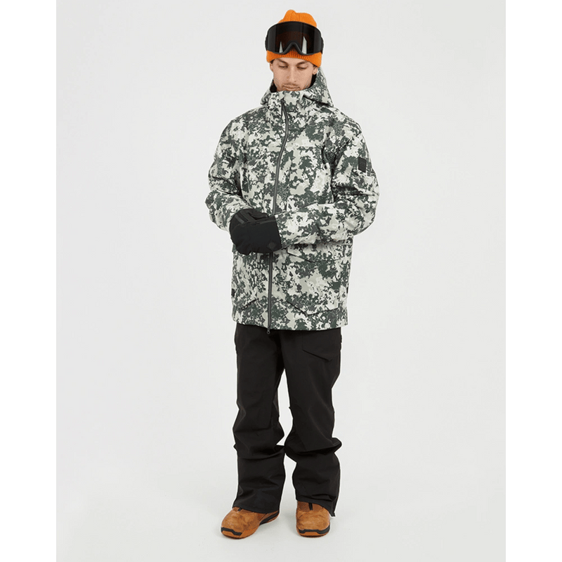 Front view of XTM Ridge Line Ski Jacket hood in Ccolour Stone Linchen