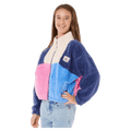 Rip Curl Block Party Fleece for kids in pink, blue, and cream color-block sherpa with a zip-up mock neck.