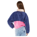 Back view of Rip Curl Block Party Kids Fleece in navy and pink color-blocked sherpa with a cream collar.