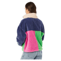 Back view of Rip Curl Block Party women's polar fleece with navy, pink, and green color blocks and a cream collar.
