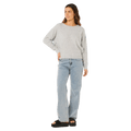 Rip Curl Emily light grey knit sweater for women, featuring a crew neck and long sleeves, worn with light blue jeans.