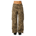 Rip Curl women's Paradise Camo cargo pants in olive green with floral print, wide legs, and side utility pockets.
