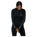 Front view of women in Rojo Park Life Funnel Neck - in True Black