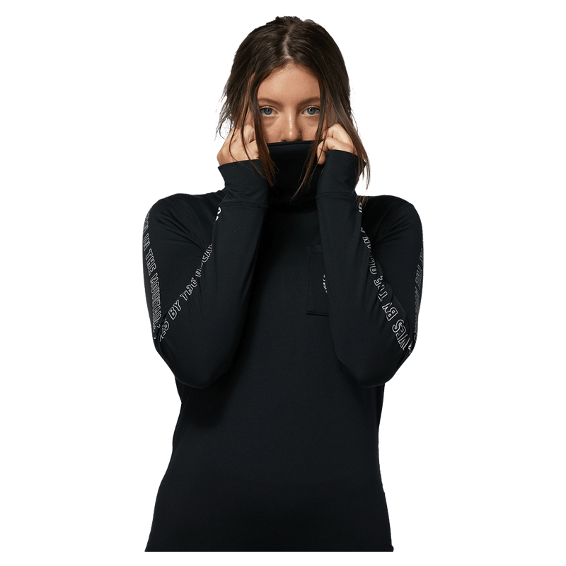 Front view of women in Rojo Park Life Funnel Neck - in True Black