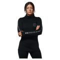 Front view of women in Rojo Park Life Funnel Neck - in True Black