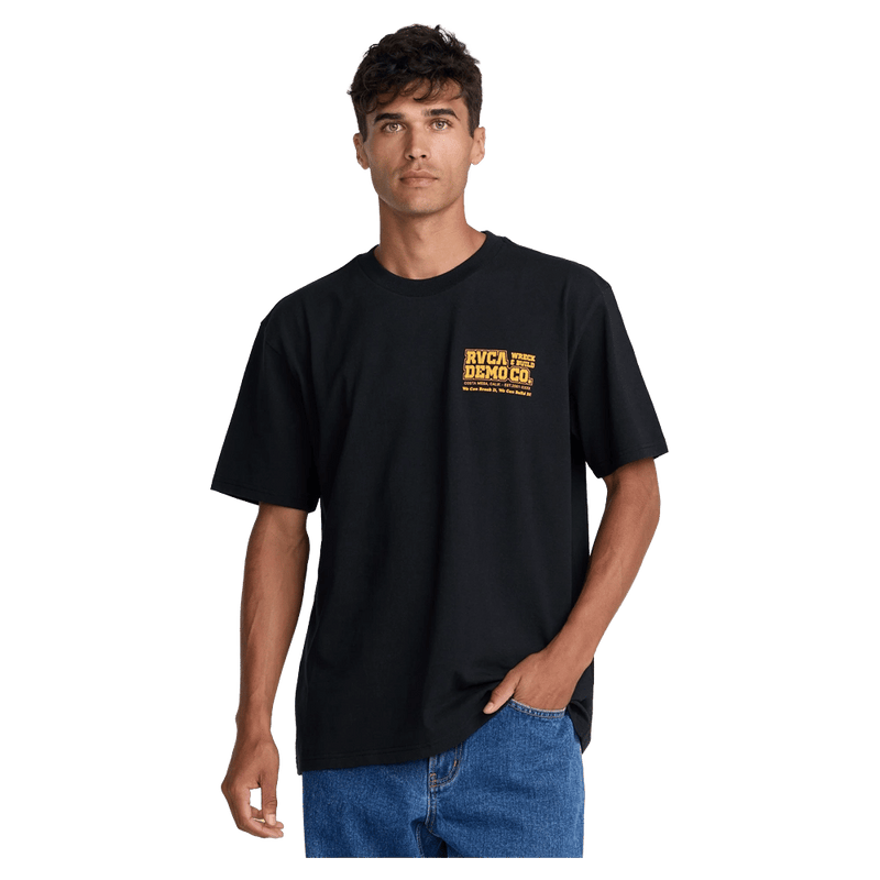 Front view of the RVCA Demo SS Tee, black