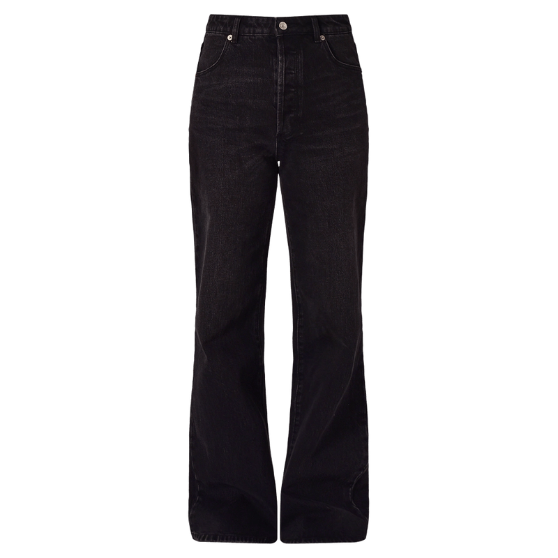 Front full view of a women in Sailor Scoop Long Jeans in colour Black Rock