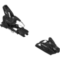 Black Salomon Strive 14 MN ski bindings with white accents, showing toe and heel pieces from a three-quarter angle.