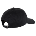 Rear view of a black Santa Cruz kids' dad cap with an adjustable strap and silver metal buckle.