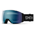 Smith I/O Mag XL ski goggles with a blue mirrored lens and black strap featuring a white Smith logo.
