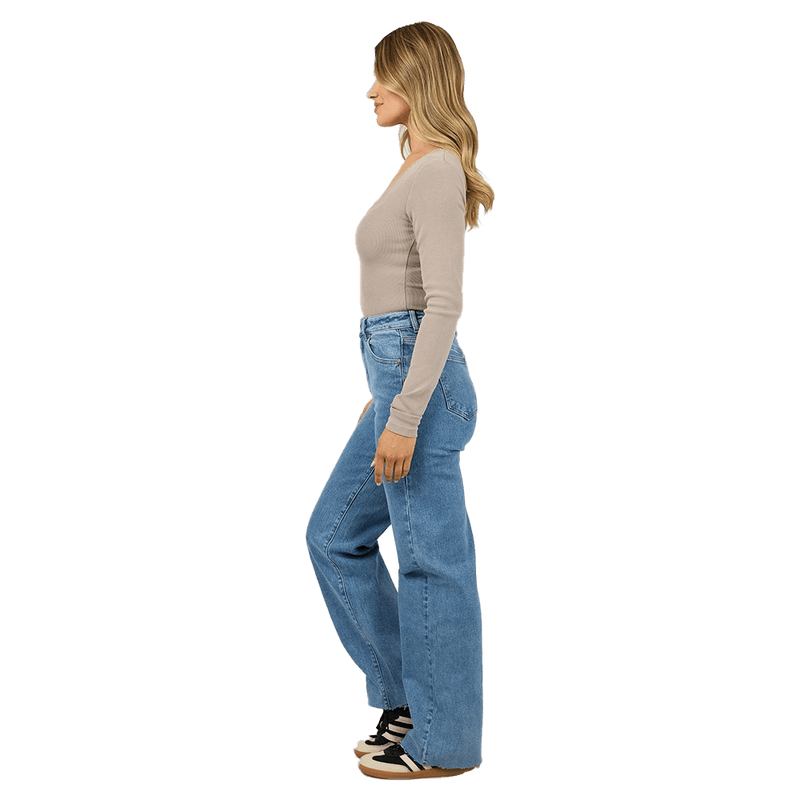 Washed Rib Scoop Neck L/S Tee - Womens