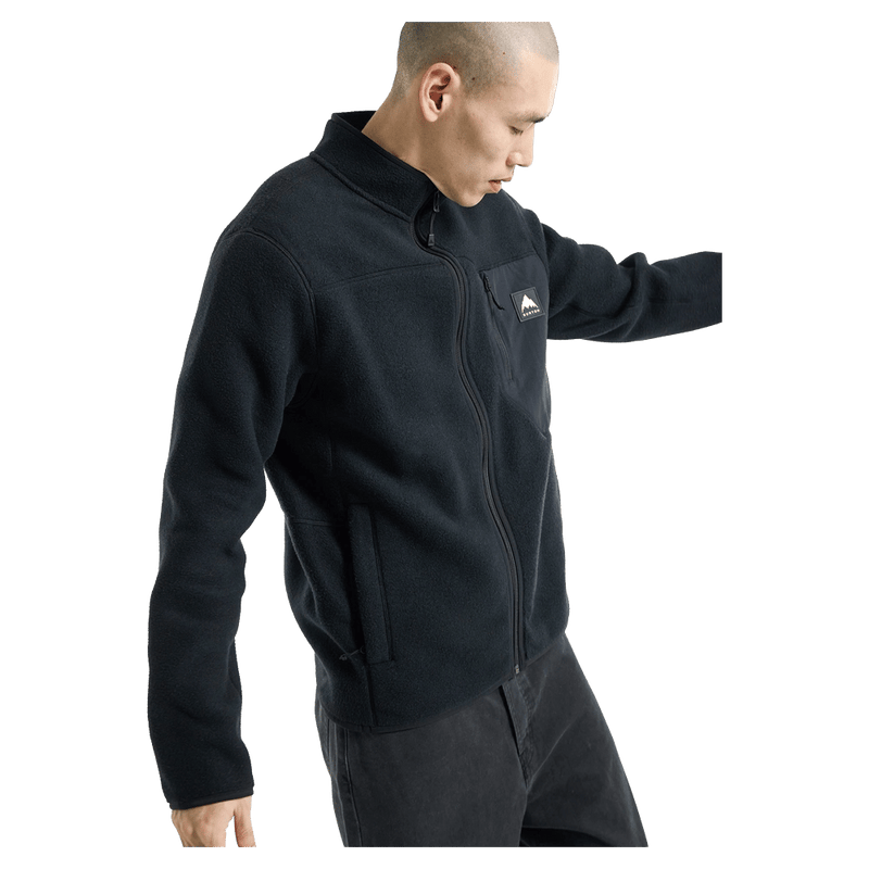 Front view of the Burton Cinder Full-Zip Fleece in True Black colourway, unisex's model