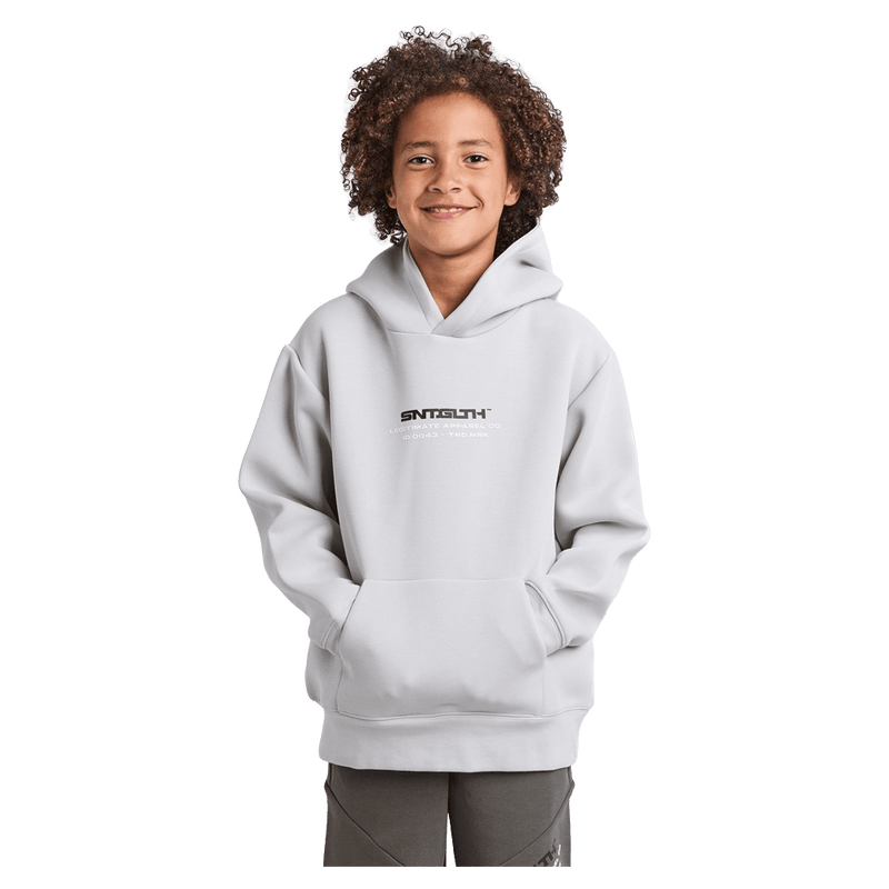 Front view of the St Goliath Freestyle Hoodie in Grey colourway, kids's model