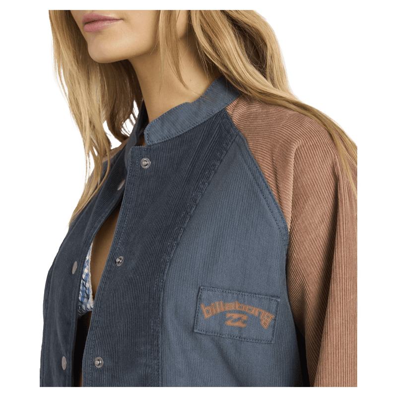 Side view of women wearing the Billabong OG Real Jacket - Womens in Stormy
