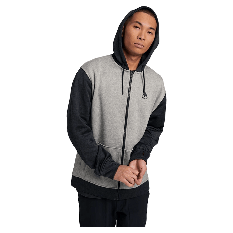 Front view of the Burton Oak Full-Zip Hoodie in True Black Heather colourway, mens's model